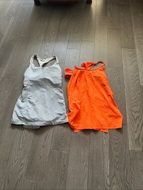 Women Sleeveless Tank Dress - Neon Orange and Light Gray
